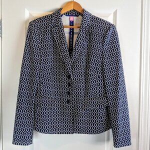 Basler Navy Blue Geometric Print Stretch Blazer